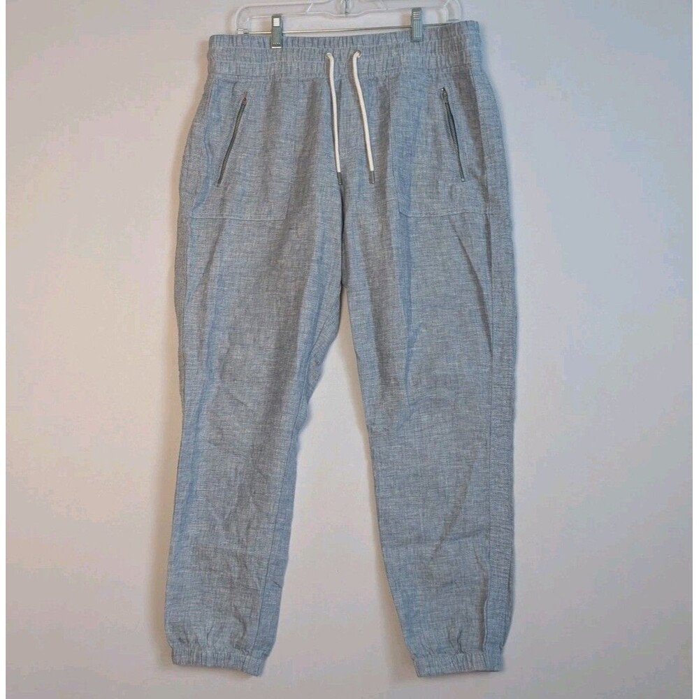 Athleta Cabo Linen Jogger Pants Womens Size 10 Chambray Blue Drawstring Coastal